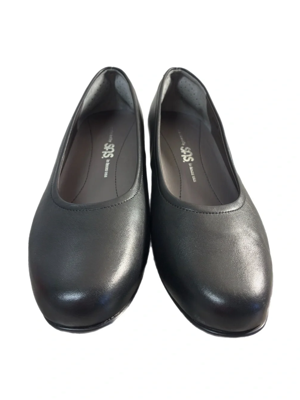SAS Black Leather Low Block Heel Pump Size 6.5W Made in the USA